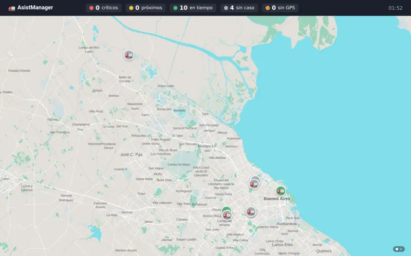 Operación en vivo: La flota y el estado de cada caso, sobre el mapa.