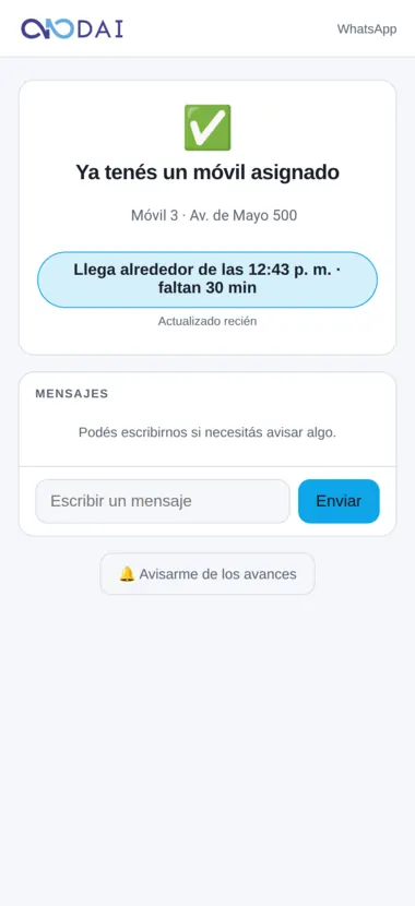 Móvil asignado: El socio sabe qué móvil va y a qué hora llega.